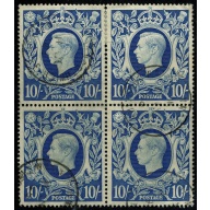 1939 10/- Ultramarine. Used block. SG 478b