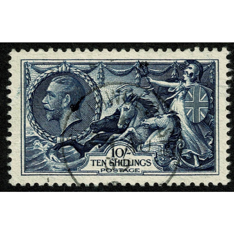 1934 10/- indigo. Fine used single. SG 452