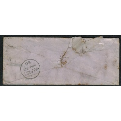 1d red letters in all four corners SG 43. 1868 envelope to Belfast. Manchester 498 duplex. 1d plate 92