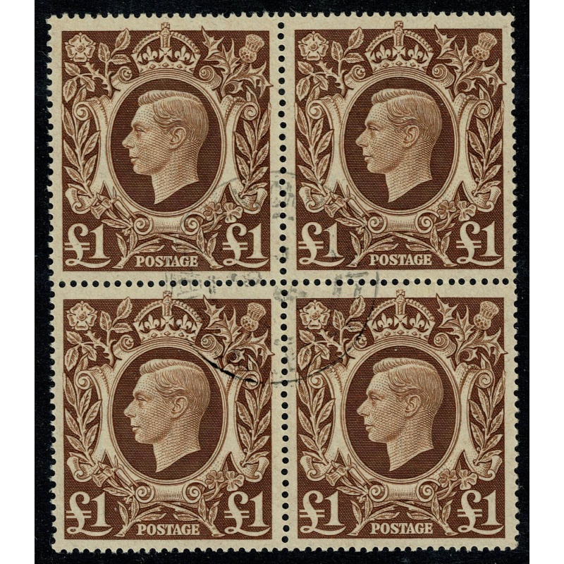 1948 £1 brown. Fine Used block  SG 478c