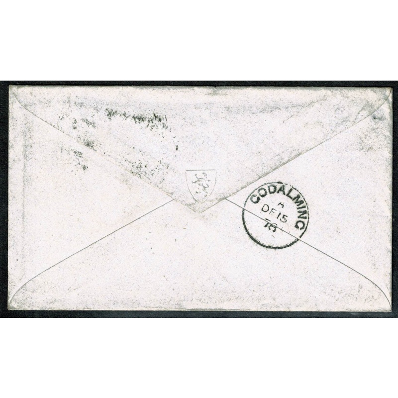 1d red letters in all four corners SG 43. 1878 envelope London to Godalming. 1d plate 199