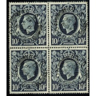 1939 10/- Dark Blue. Very Fine Used block. SG 478