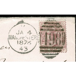 1875 2½d rosy mauve Plate 2 "DF". Manchester to Germany. SG 139