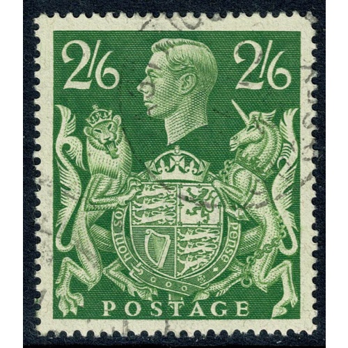 1942 "Arms" 2/6 yellow green. Fine Used single. SG 476b