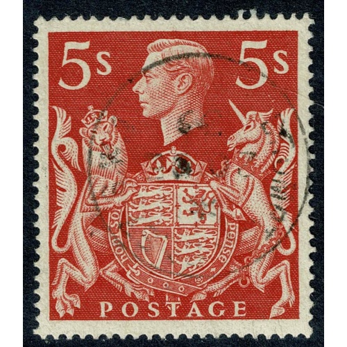 1939 "Arms" 5/- red. Fine Used single. SG 477
