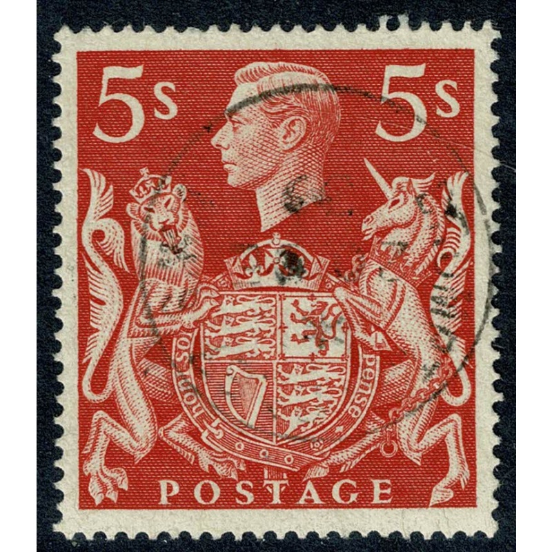 1939 "Arms" 5/- red. Fine Used single. SG 477