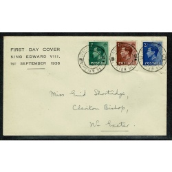 1936 Edward VIII ½d, 1½d, 2½d 1st Sept 1936 CDS. Display FDC.