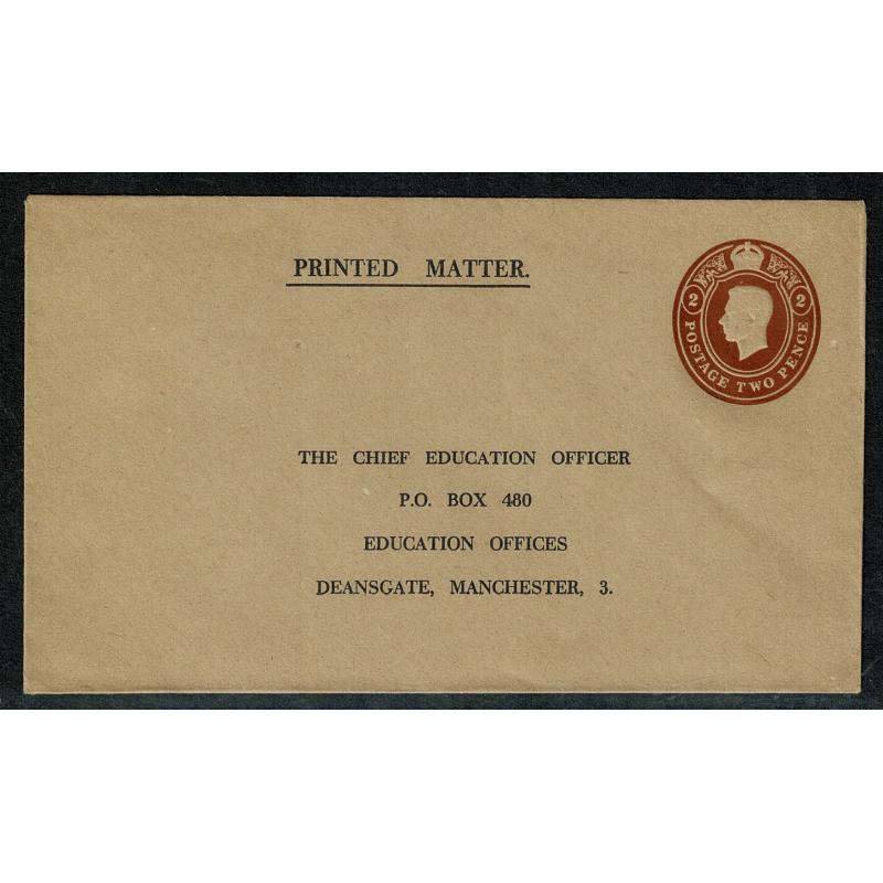 1950 2d brown STO envelope. Official mail "Chief Education Officer,Mancester"  H & B Type ES69