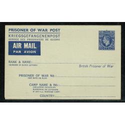 1941 Prisoner of War Air Mail Letter Sheet . 2½d blue. Flap at top. H & B APF2