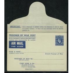 1941 Prisoner of War Air Mail Letter Sheet . 2½d blue. Flap at top. H & B APF2