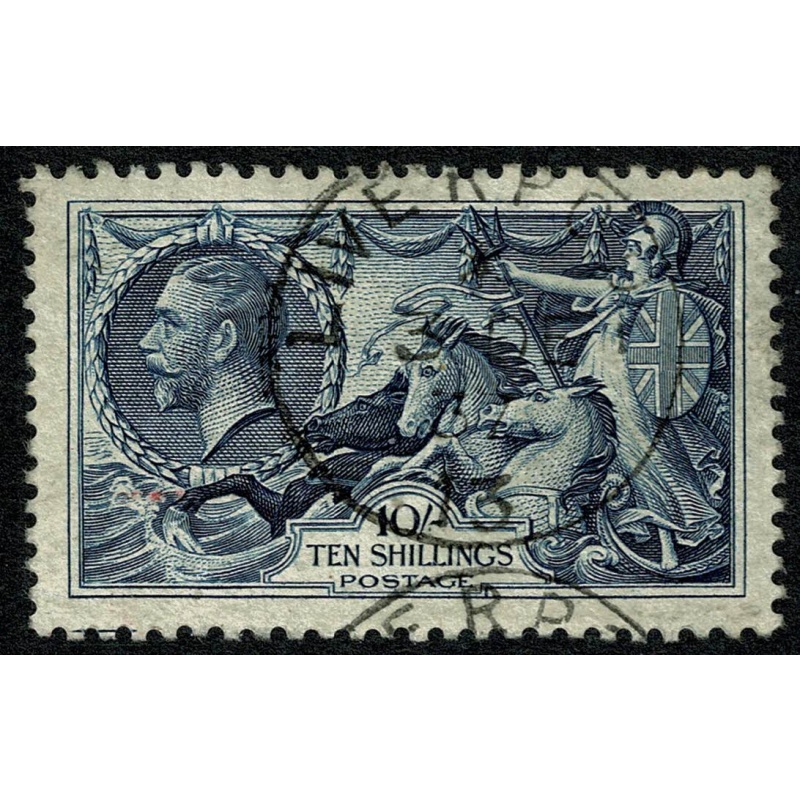 1934 10/- indigo. Fine used single. SG 452