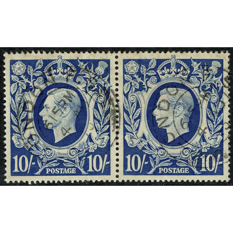 1939 10/- Ultramarine. Fine Used pair. SG 478b