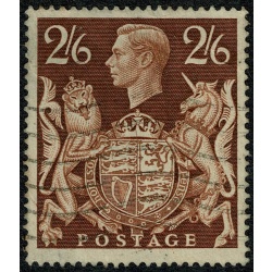 1948 "Arms" High value. 2/6 brown. Used single Variety "gashed crown" SG 476ac