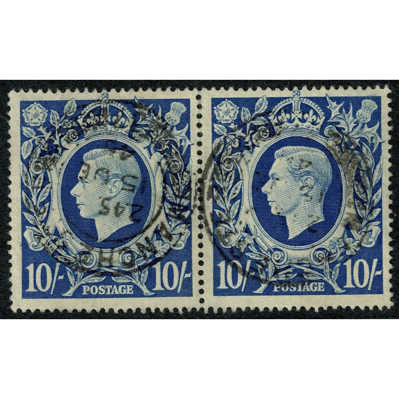 1939 10/- Ultramarine. Fine Used pair. SG 478b