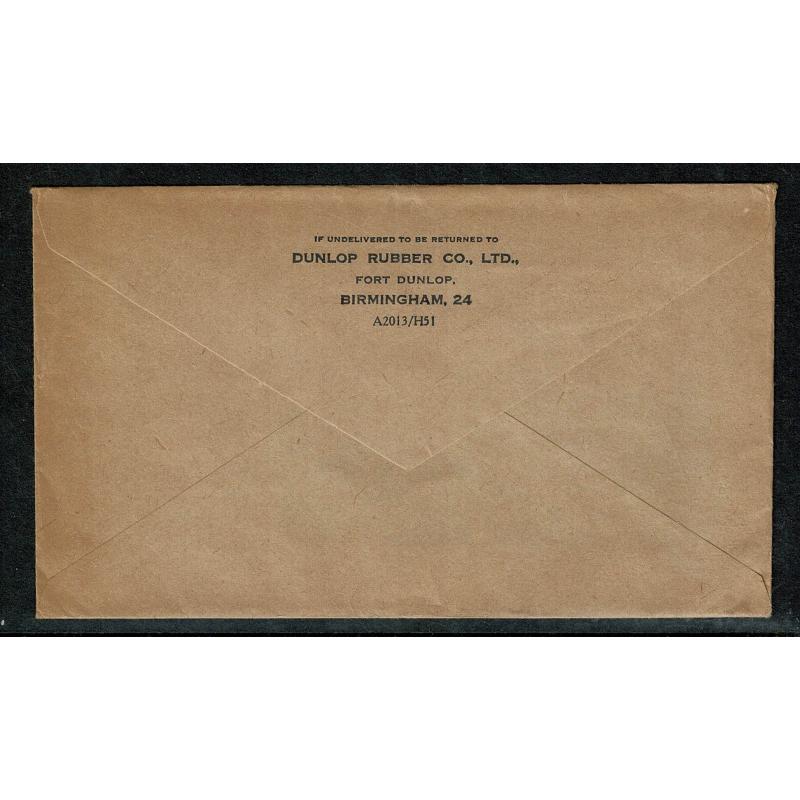 1950 1½d STO envelope "Dunlop Rubber Co.".  H & B Type ES68.