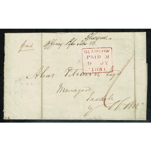 1850 1d paid wrapper Glasgow to Oban.