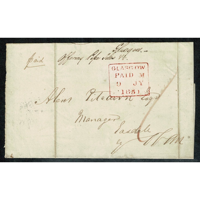 1850 1d paid wrapper Glasgow to Oban.