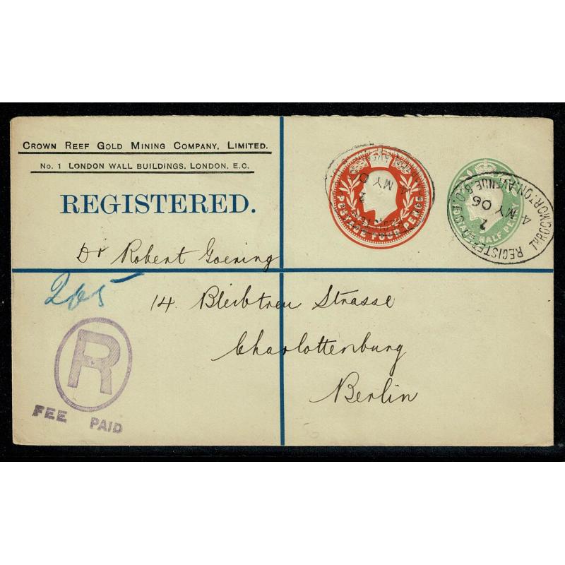 4d & ½d compound stamping on "Crown Reef Gold Mining Co." Registered cover. H&B ESC681