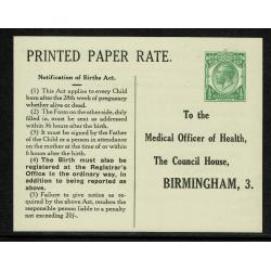 1920-26 STO Notification of Births, Medical Officer Birmingham. Rare.