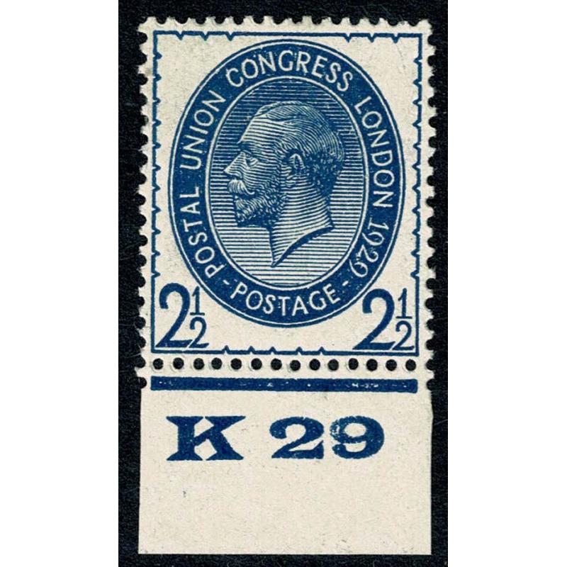 1929 P.U.C 2½d blue SG 437. Control K29 single. Mounted mint