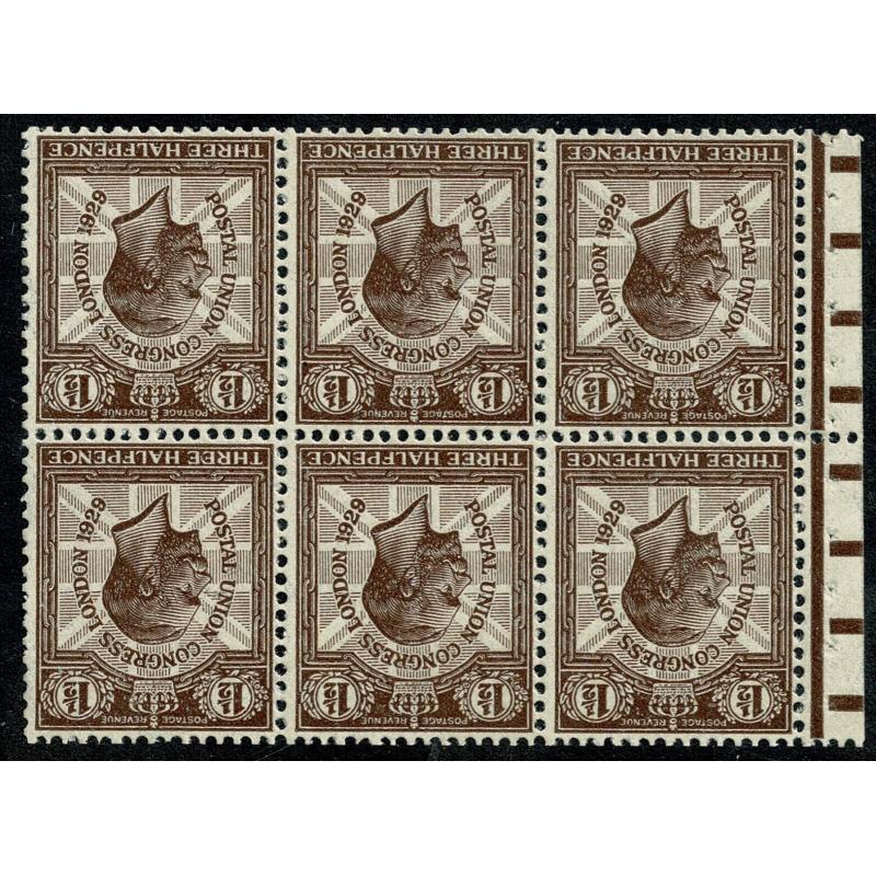 1929 PUC 1½d. Purple-brown, booklet pane Inverted Watermark. Spec NComB3a