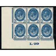 1929 Postal Union Congress 2½d PALE SHADE L29 Control block of six.