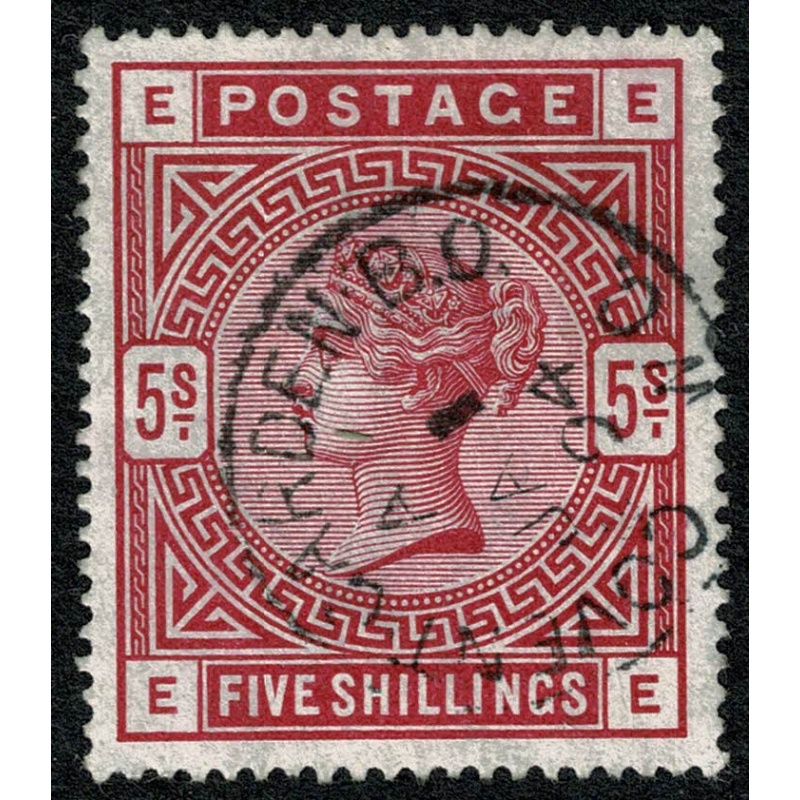 1883 5/- rose "EE". Fine used cds. "Covent Garden JA 1 / 94"  SG 180