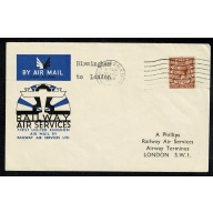 1934 Railway Air Services. Airmail First Flight Birmingham to London