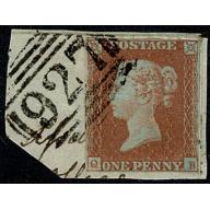 1d Red "QB". Fine used on piece, numeral cancellation. SG 8/12