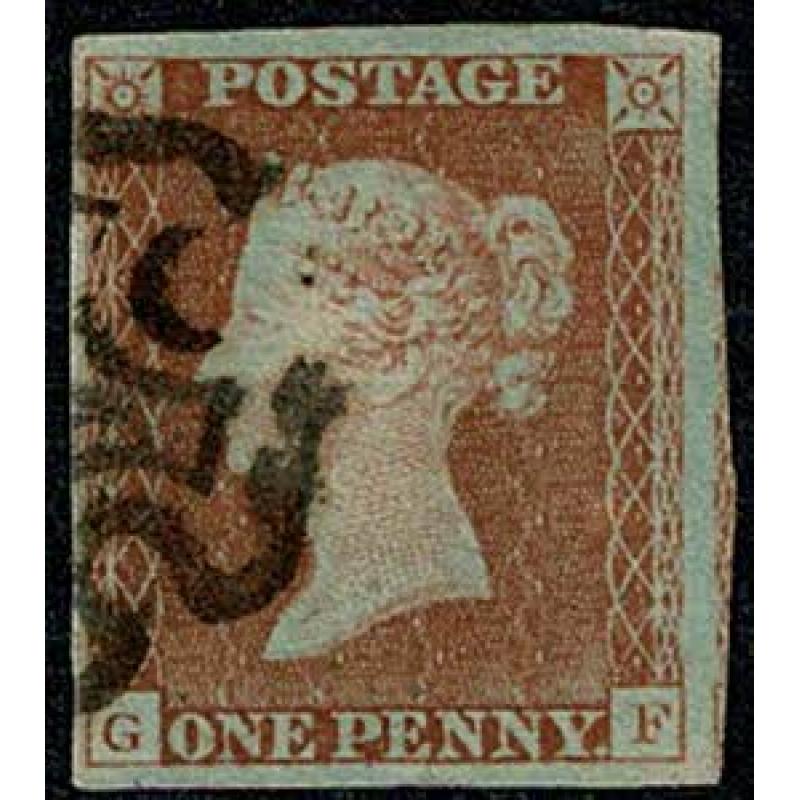 1d Red "GF" Plate 18 Black Maltese Cross cancellation. .SG 8-12