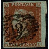 1d Red "BL" Plate 164. London "19" numeral cancellation.SG 8-12