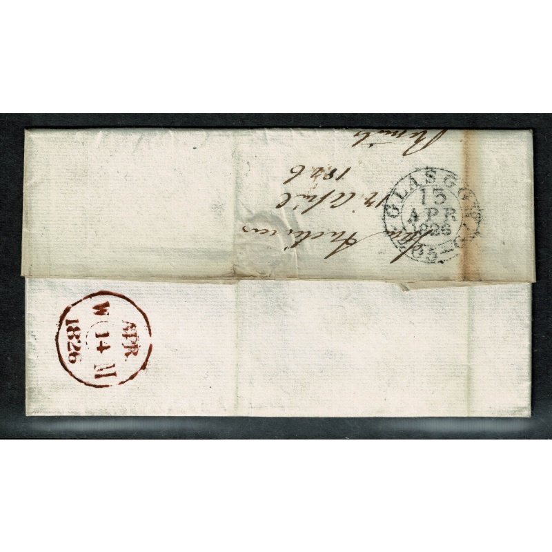 1826 "Wheel Tax" additional postage. Entire Glasgow to Edinburgh